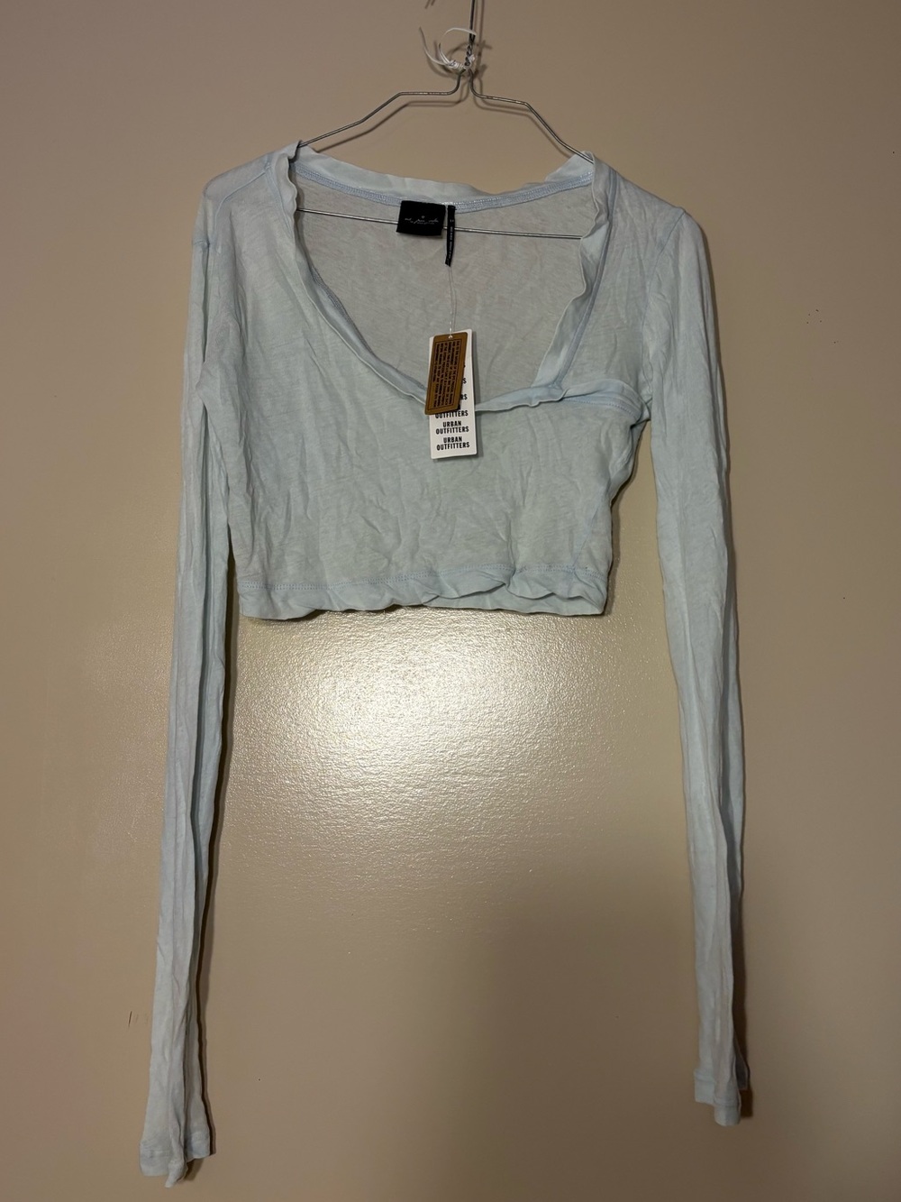 Urban Pale Blue Cropped Long-Sleeve V-Neck Top